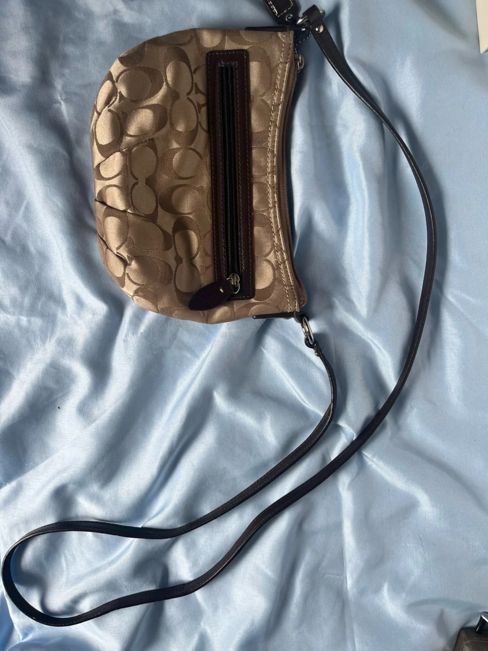 Y2K Coach Khaki and Brown Signature Small Shoulder Bag